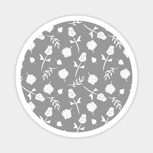 Pretty Gray and White Floral Roses Pattern Magnet